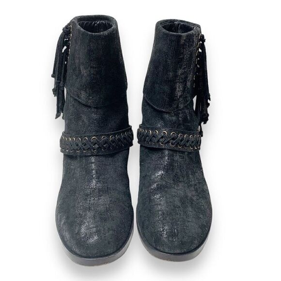 Balmain Black Metallic Shimmer Suede Western Fringe Boots Women’s Size 38.5 US 8 - Picture 4 of 10